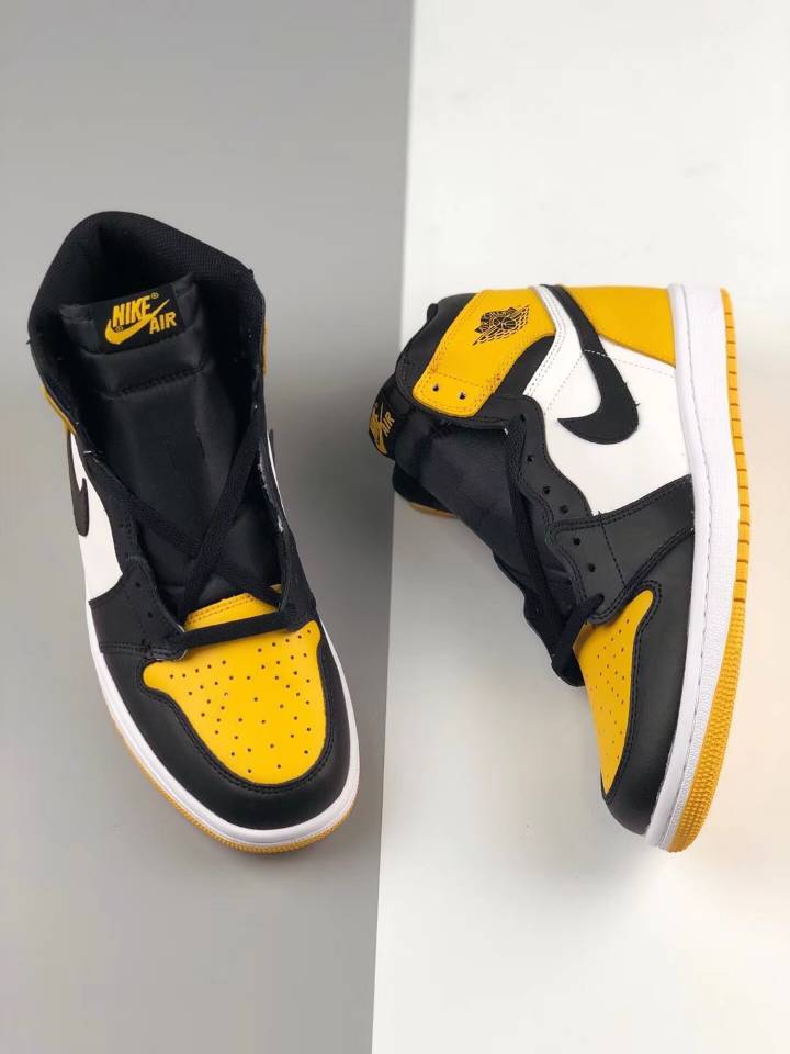 2019 Women Air Jordan 1 Retro Black Yellow White Shoes